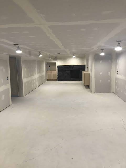 HKS basement finish — drywall complete, ready for paint